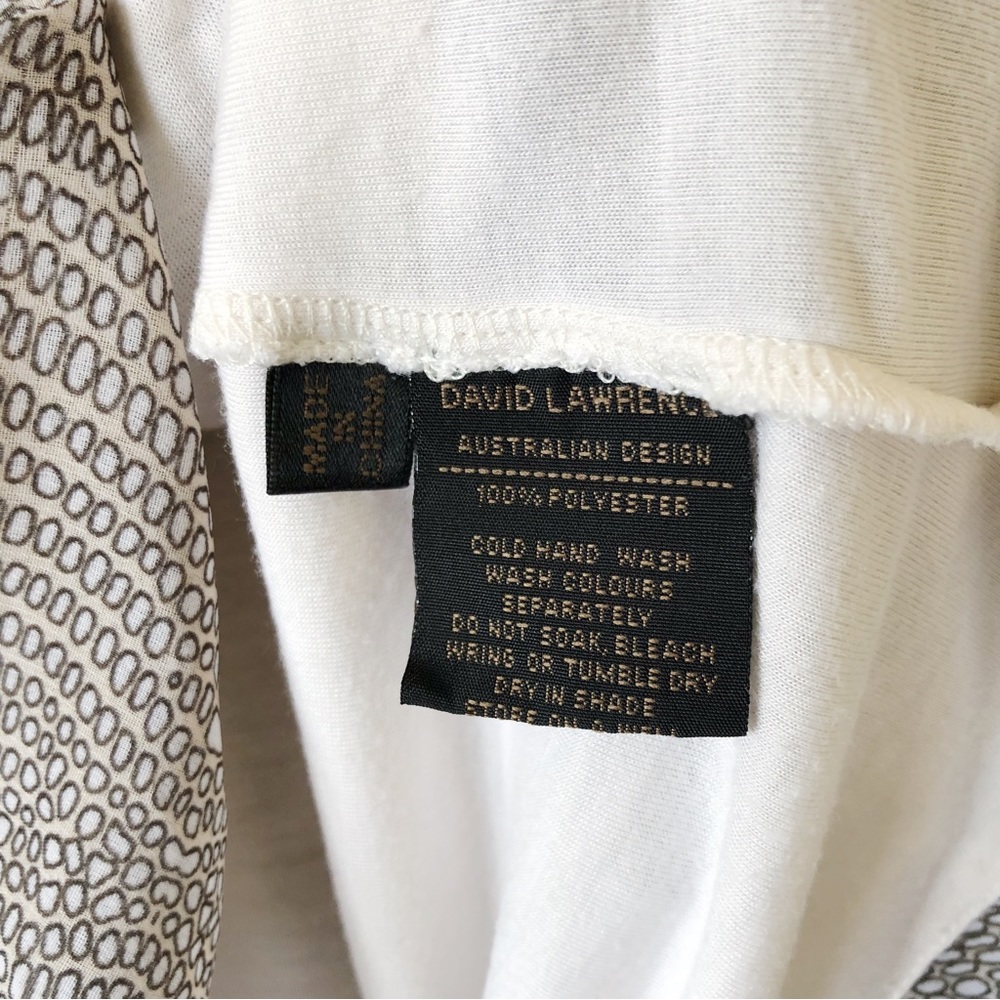 DAVID LAWRENCE Size 10 Beige Grey Abstract Sleeveless Ruffle Chiffon Top Career - Picture 12 of 12